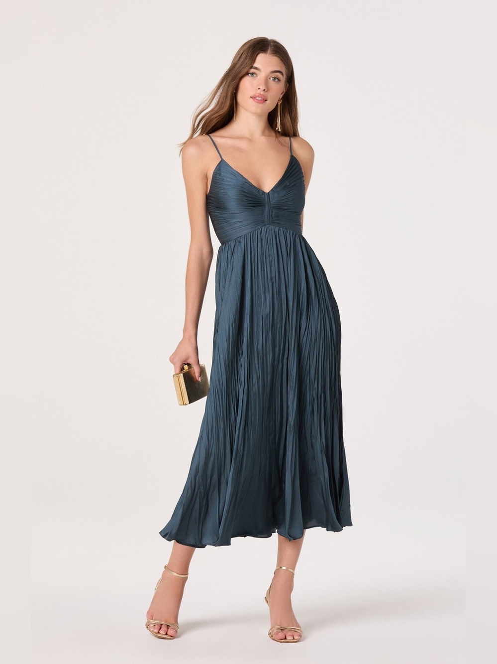 ASTR The Label Maeve Pleated Midi Dress Size Medium Dark Teal